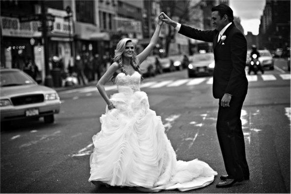 B/W Bride and Groom in Street